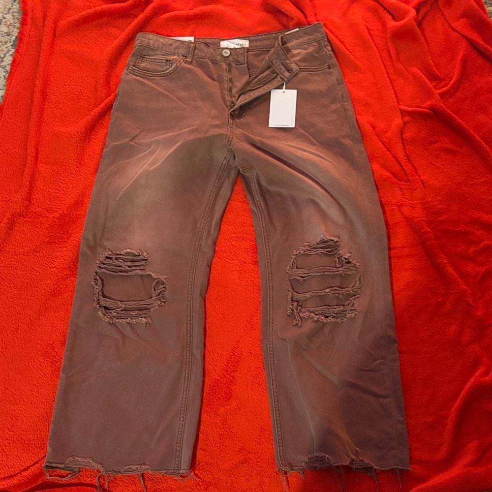 Distressed Brown Vervet Jeans